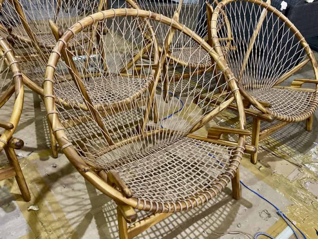 Teak and woven furniture in production, Vietnam