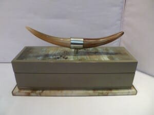 Ankole Watusi horns used as decoration on a box.
