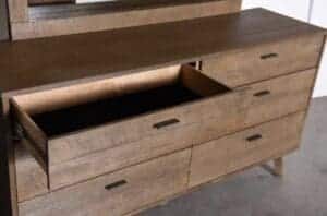 This Dresser Comes In A Brushed Wood Design