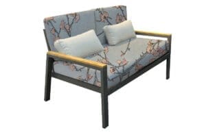 Metal Sofa With Teak Wood And A Japonisme Fabric