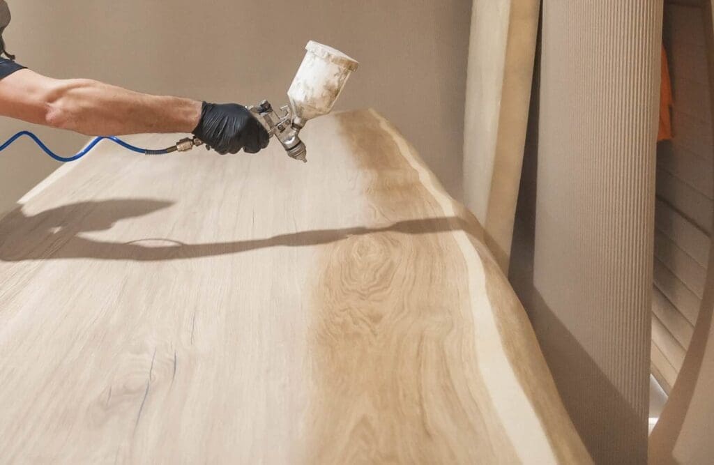 Spraying A Lacquer Into A Furniture