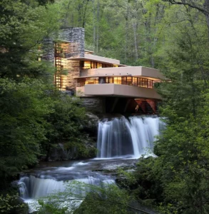 Fallingwater (interior) by Frank Lloyd Wright, via Frank Lloyd Wright Foundation
