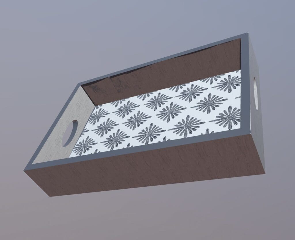 A tray design made in Mother of Pearl, which was designed through the help of Shapr3D and Procreate