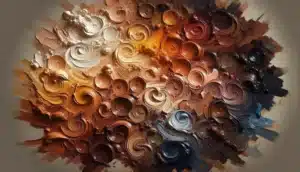 A palette of various shades of brown paint mixing together, showcasing the beauty of creating different tones with colors