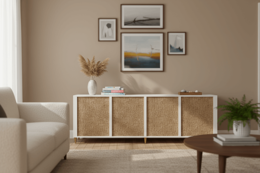 Cabinet with seagrass door front