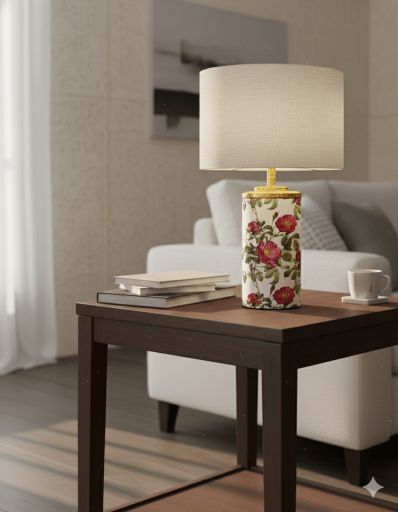 Floral Lamp Design: Enhanced with Google Gemini in a Stunning Room Set