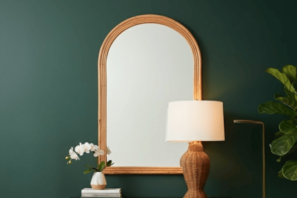 Rattan Mirror And Lamp