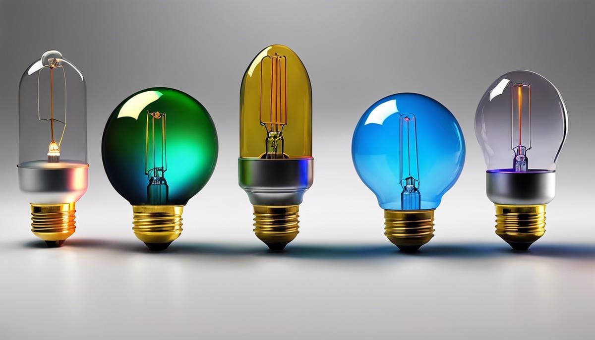 Different colored light bulbs shining brightly