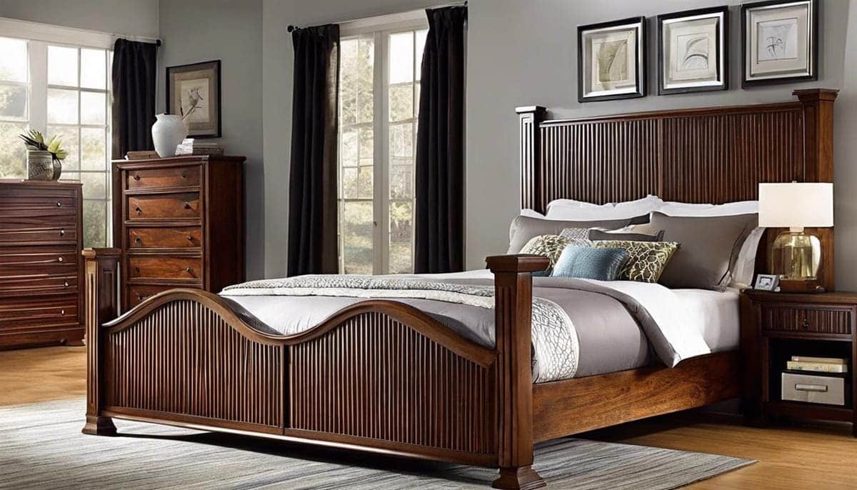 A wooden bed frame with dashes instead of spaces